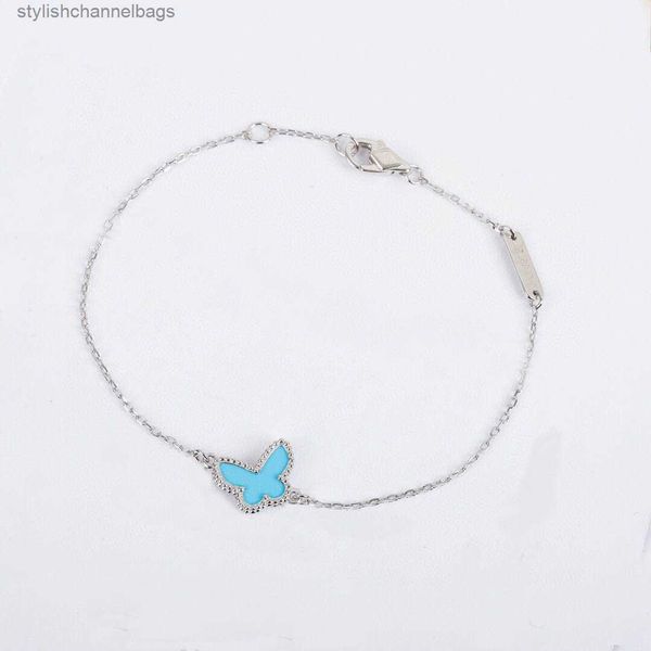 Charm-Armbänder Silber Charm-Anhänger-Armband mit blauer Schmetterlingsform in Farben und Rautenverschluss für Frauen, Hochzeitsschmuck, Geschenk mit Stempel