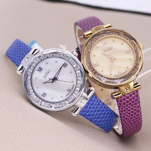 Armbanduhren Perlmutt Dame Damenuhr Japan Quarz Kristall Stunden fein Mode Uhr Armband Echtes Leder Geschenk für Mädchen