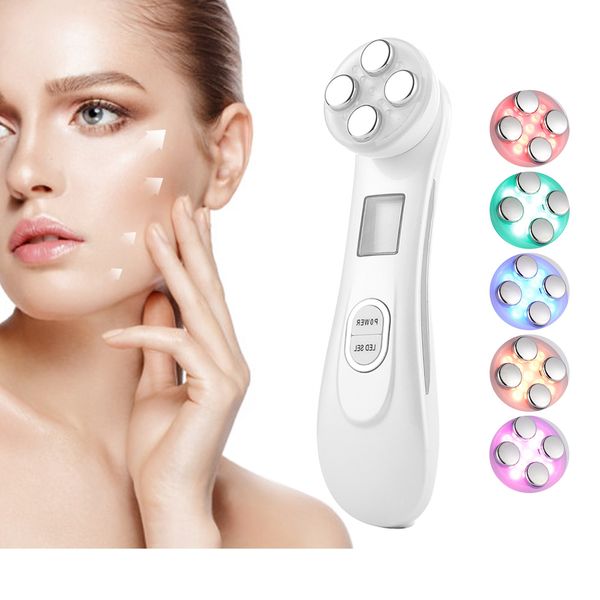 Massageador de rosto 5 em 1 RF EMS Eletrônico LED PON Device de beleza para aprimoramento da pele Firmagem Anti Wrinkle Skin Care Massageor 230506