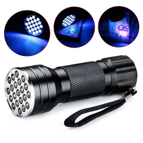 21 LED UV-Ultraviolett-Taschenlampe Schwarzlicht 395NM Mini-Taschenlampe Blitzlampe für Haustierurinflecken Tragbare Schwarzlicht-Taschenlampen