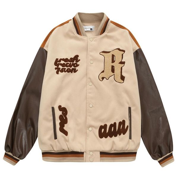 Jackets masculinos Hip Hop Streetwear Vintage Baseball Jacket Mountains Borderyer Patchwork Coat Men