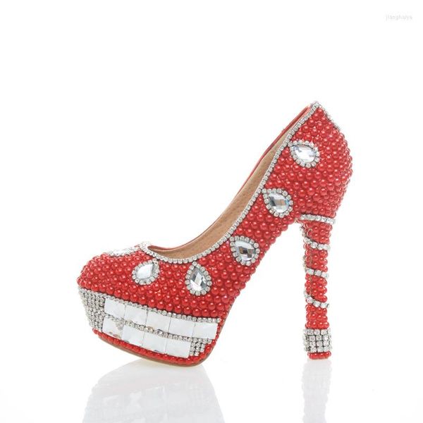 Kleid Schuhe Rote Perle Strass High Heels Dame Braut Abend Abschlussball Party Club Bar Maßgeschneiderte Brautjungfer