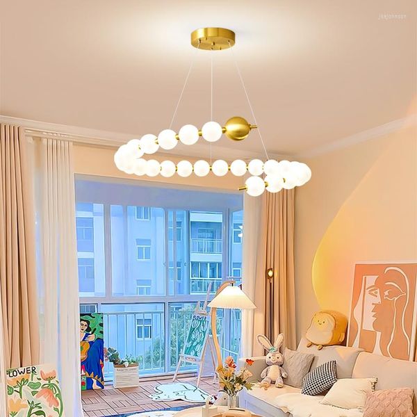 Pendelleuchten Nordic All-Kupfer Wohnzimmer Esszimmer Schlafzimmer Licht Luxus Perlenkette Moderner minimalistischer Bar Kronleuchter