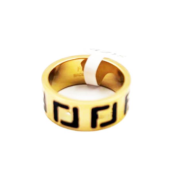 Luxury Designer F Ring Black Smalto Oro Argento Rosa Acciaio inossidabile Lettera Anelli Donna Uomo Gioielli Regali per feste da donna