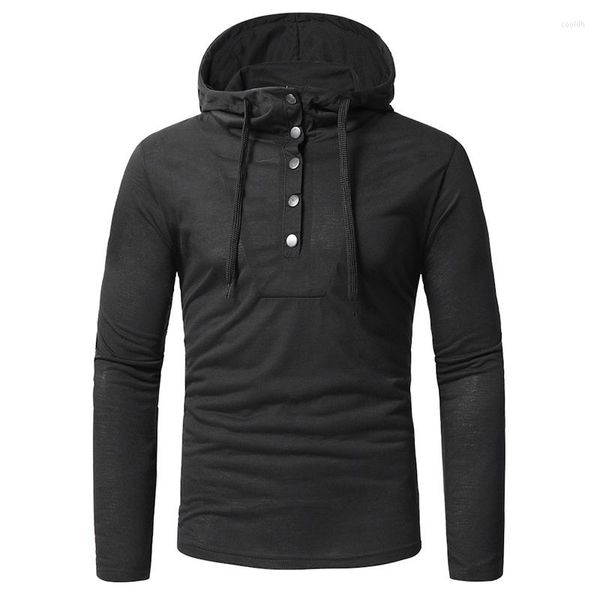 Felpe con cappuccio da uomo Bottone Casual da uomo con cappuccio Slim Fit Maglione a maniche lunghe Tinta unita Felpa mezza aperta Felpa con cappuccio 2023