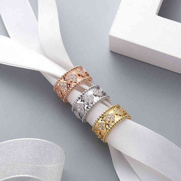 Vier Blattklee Cleef Ring Kaleidoskop Ringe für Frauen Gold Sier Diamond Nagelring Ringe Valentine Party Designer Schmuck Geschenk