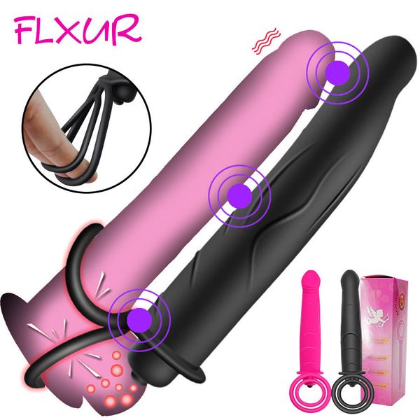 Vibratörler Flxur Çift Penetrasyon Vibratör Seks Oyuncaklar Çiftler için Strapon Dildo Vibratör Kayışı Penis Seks Oyuncakları Kadınlar Erkek 230508