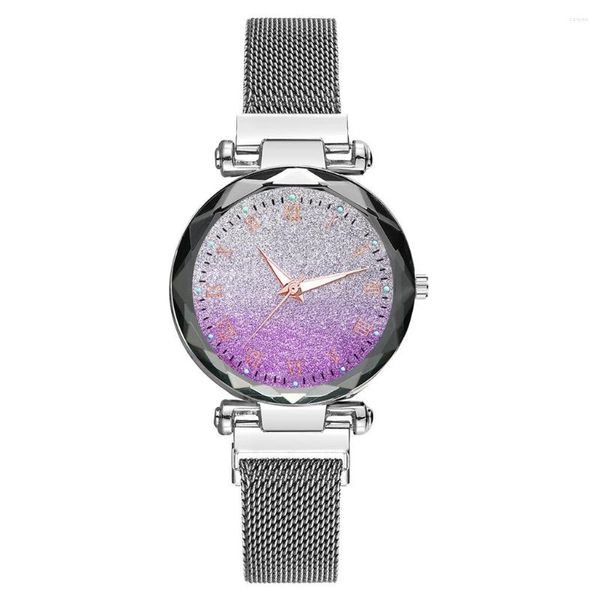 Orologi da polso Orologio da polso femminile coreano Magnete Lusso Lega d'argento Cintura a rete Milano Cielo stellato Puntatore luminoso Quarzo da donna per donna