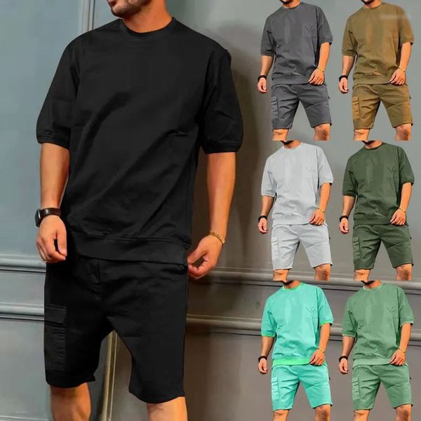 Erkeklerin Trailtsuits Kalça Pop Mens Trailsuit Yaz T-Shirt Şortları İki Parçası Set Marka Erkek Düz Renk Sıradan Spor Giyim Kocası