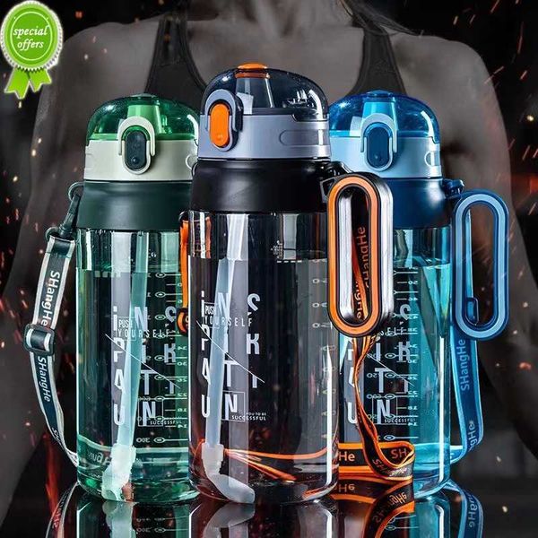 1600/2100ml Sports Water Bottle Bottle Outdoor à prova de vazamento à prova de ginástica Fitness Treinamento de palha garrafa de shaker com alça portátil