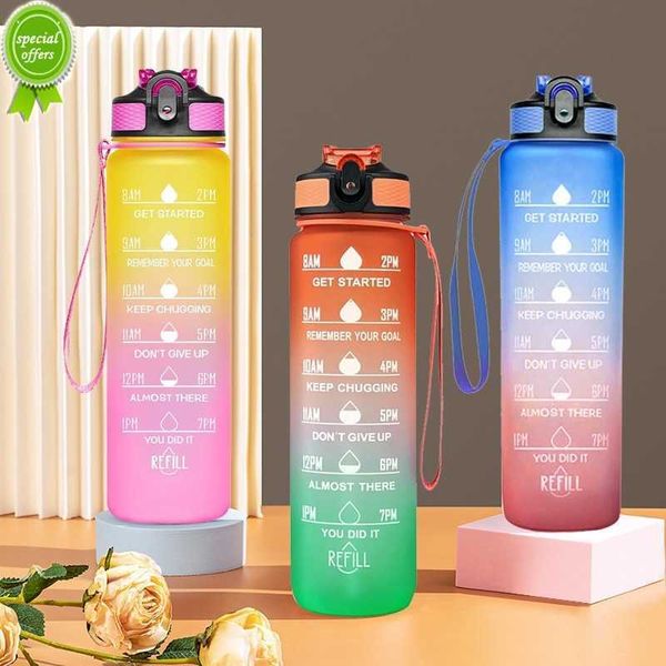 Neue Sport 1 Liter Wasserflasche mit Strohhalm Outdoor Reise Tragbare klare Wasserflasche Kunststoff My Drink Bottle Free mit Strohhalm