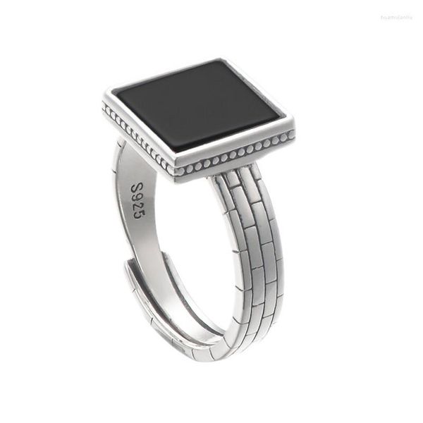 Rings de cluster Bocai Real Pure S925 Silver Jewelry Modelos geométricos Black Onyx Square Men and Women Casal Indexfinger Ring