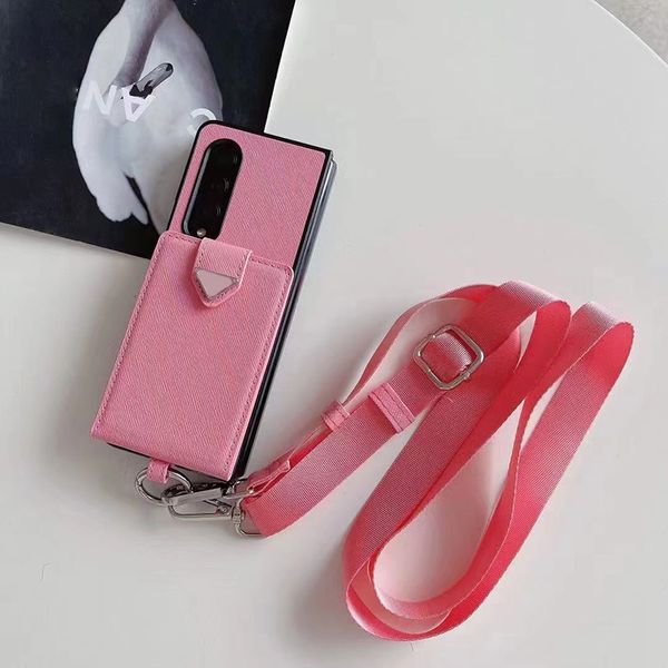 Samsung Z Flip Fold 4 5 Gehäuse Designer Telefonhüllen für S24 S23 S22 S21 S20 Ultra Plus 1 2 3 Luxus PU Leder Crossbody Taschen Brieftaschen -Kartenhalter Tasche Mobile Back Covers Pink