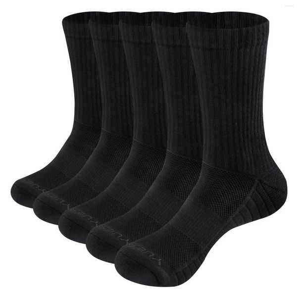 Sportsocken YUEDGE Feuchtigkeitsableitender Arbeitsstiefel für Herren, 5 Paar/Pack, Komfort, Baumwolle, Kissen, Crew, sportlich, Wandern, Größe 37-46 EU