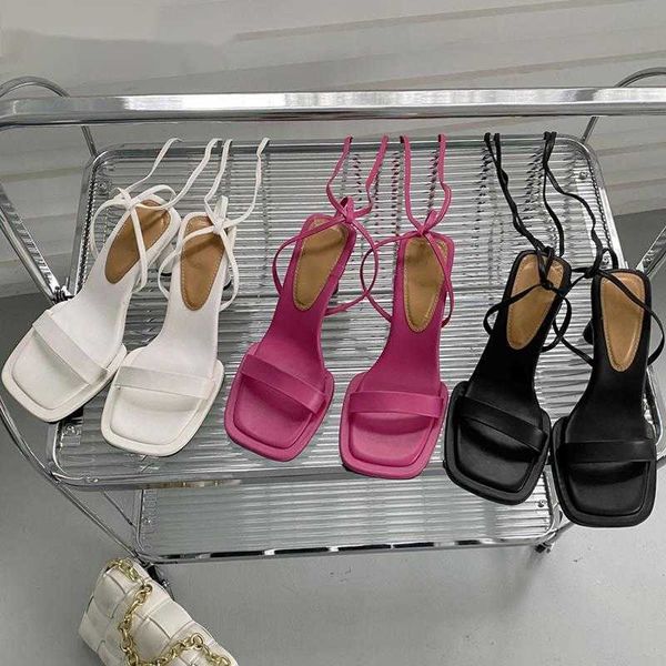 Terlik Eilyken 2023 Yaz Yeni Marka Ayak Bileği Strap Sandal Kadın İnce Yüksek Topuk Dantel Up Dres Pompa Ayakkabı Açık Gladyatör Sandalet