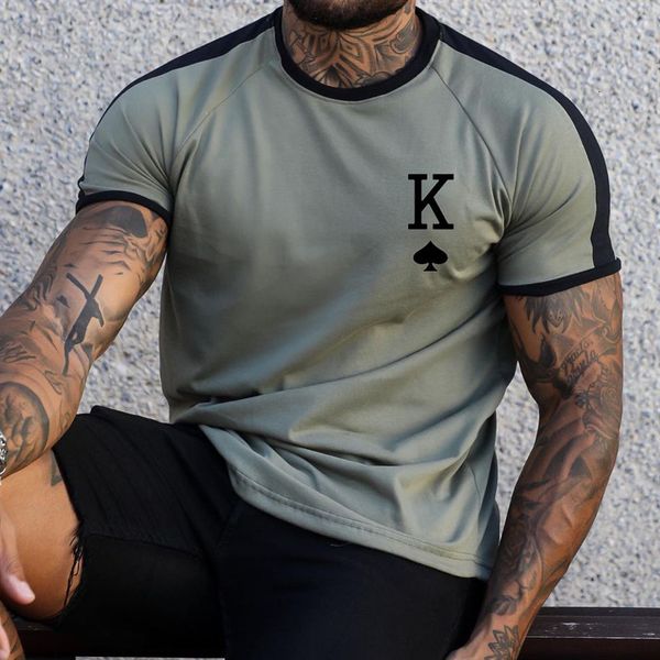 Herren T-Shirts Sommer Herren Gestreiftes K T-Shirt 3D-Druck Kurzarm-Sweatshirt King K / Spades A Muster Harajuku T-Shirt Übergroßes Herren-T-Shirt Top 230508