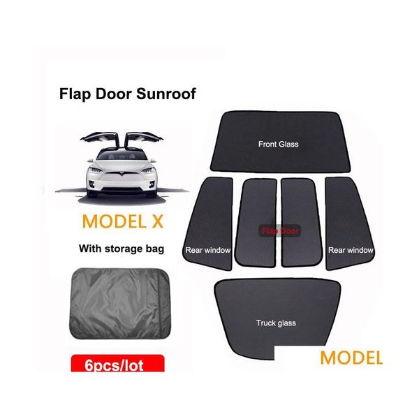 Auto Parasole 2021 Lucernario Cieco Ombreggiatura Netto Per Tesla Modello X Frontale in vetro Porta a ribalta Tetto apribile Protezione UV Tenda da sole Goccia Deliv Dh3Jh