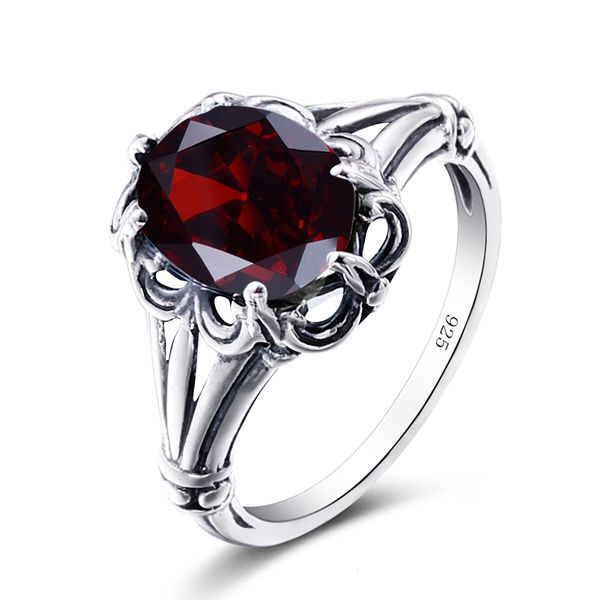Anel solitário 100% 925 anéis de prata esterlina design oval garnet boêmio artesanal victoria wieck anéis para mulheres joias finas 230508