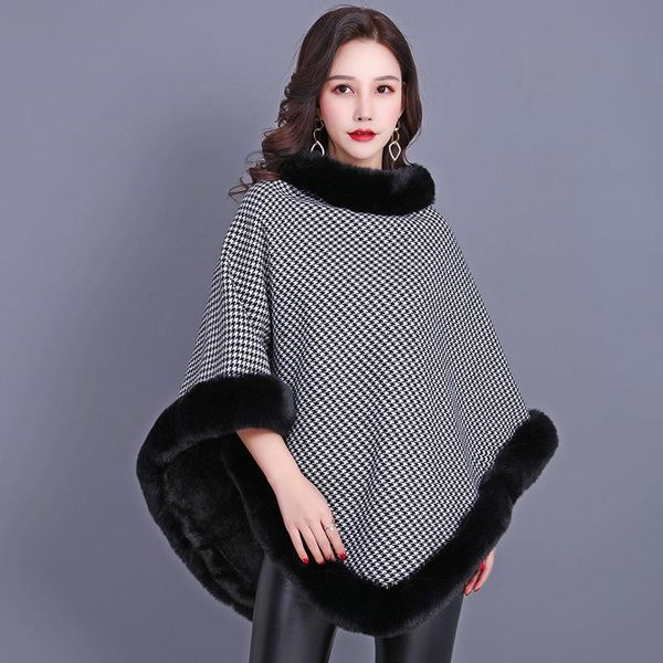 Capes artificiais de peles femininas Capas artificiais Women Winter Warm Poncho Sweater 2023 Batwing Knit