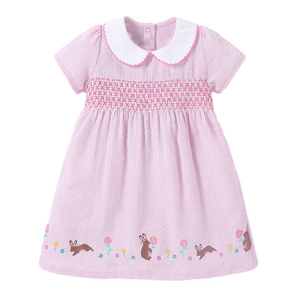 Mädchenkleider Little maven Mädchen Rosa Strand Tier Hase Druck Kinder Party 2 Jahre Kleinkind Baby Peter Pan Kragen Festliches Kleid 230508