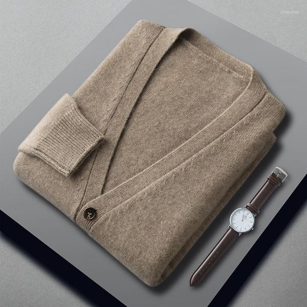 Maglioni da uomo 2023 Autunno e Inverno Maglione di cashmere Cardigan con scollo a V da uomo Cappotto di lana allentato di mezza età taglie forti da uomo