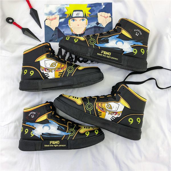 Sapatos de vestido High Top Homens Sapatilhas Dos Desenhos Animados Anime Casal Estudante Board Inverno Pu Couro para Tamanho 44 230508