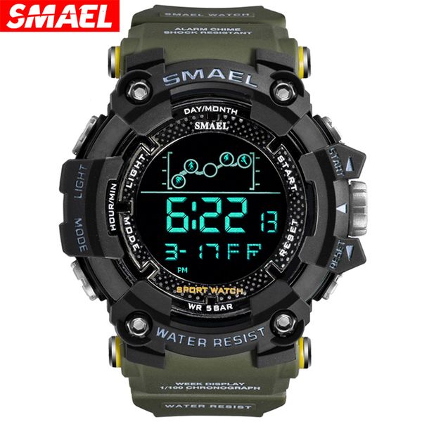 Relógios de pulso SMAEL MENS ASSISTIRA AS RESPENHAS DE ESPORTIVOS EXPERMADOS DE ÁGUA MILITOS Exército LED LED DIGITAL WRISTWATCHES Stopwatches para masculino 1802 Relógio 230506