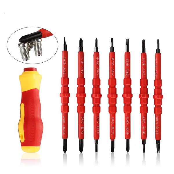 Tornavida 8pcs Elektrik Yalıtımlı Tornavida Slip Slip Multi Tornavida Bit Manyetik Parti Kafası T10 T15 T20 T25 PH0 PH1 PH2 Y1 Y2 230508