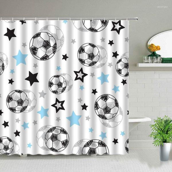 Tende da doccia Tenda con stampa di calcio Modello di cartone animato Schermo per vasca da bagno Panno impermeabile decorativo con gancio