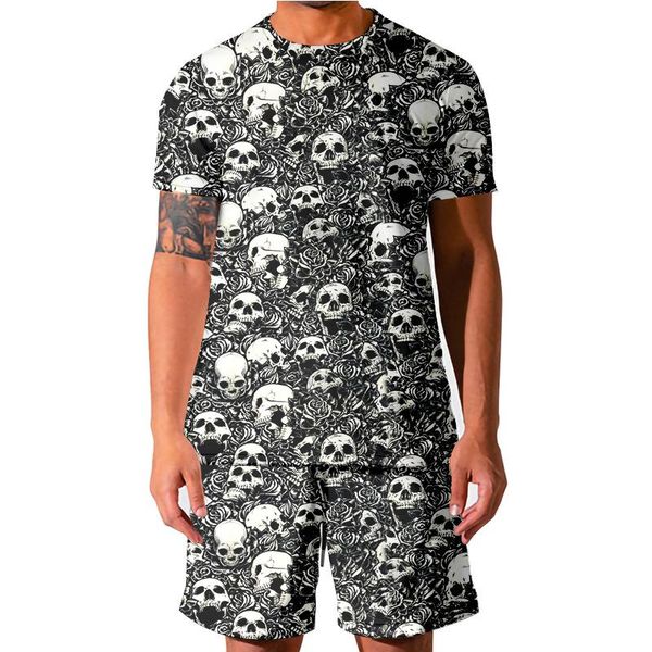Men's Tracksuits 3D Impressão completa Conjunto casual de homens Impressão de terror de terror de terror Camiseta do crânio Man Hiphop Streetwear Tops de duas peças harajuku whol