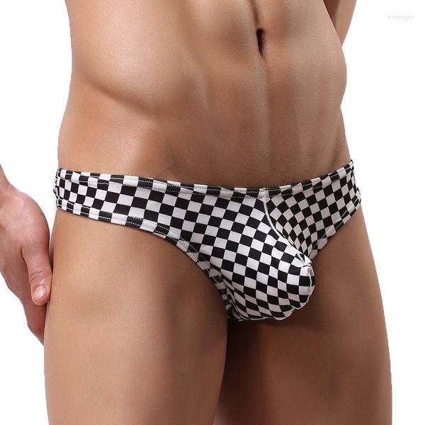 Unterhose Herren Sexy Slips Trunks Male Plaid G-String Thongs Low Waist Bulge Pouch Unterwäsche Shorts Bikinis