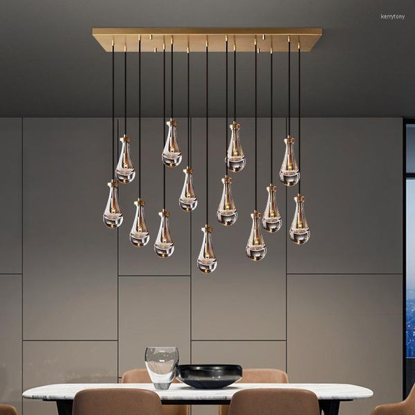 Candeliers Rain linear lustre liderado por ilha de vidro pendente pendurada para cozinha para cozinha moderna lâmpada de teto da sala de jantar