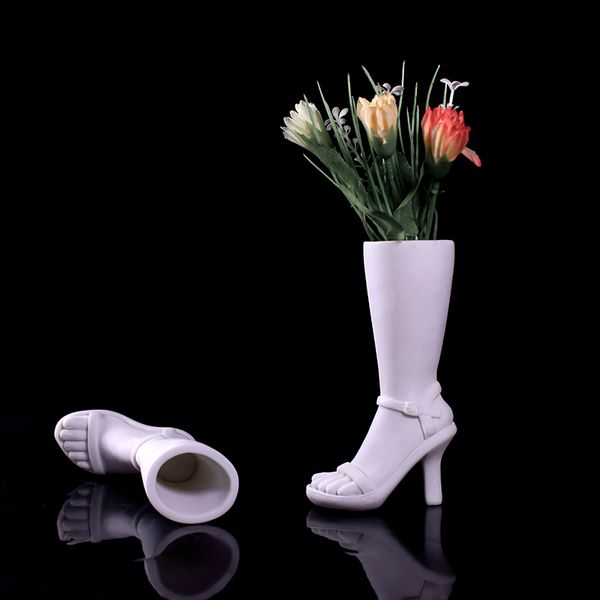 Vasos criativo resina sapatos de salto alto vaso ornamento arranjo de flores secas diversão moderna moda planta pote 230828