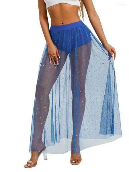 Costume da bagno da donna Gonna tutù in tulle da donna Elastico in vita Glitter paillettes scintillanti Vedi attraverso la rete Balletto a strati A Line Midi