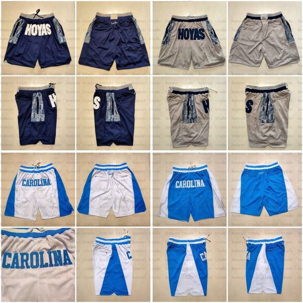 Shorts de basquete Georgetown Hoyas Carolina Zipper Mens College Short Stitched Bolso Calças Calças de Verão