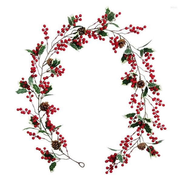 Flores decorativas 6,23 pés Garland de Natal de Berry Vermelha com pinheiro Decoração da casa do portão artificial de pinheiro para o ano