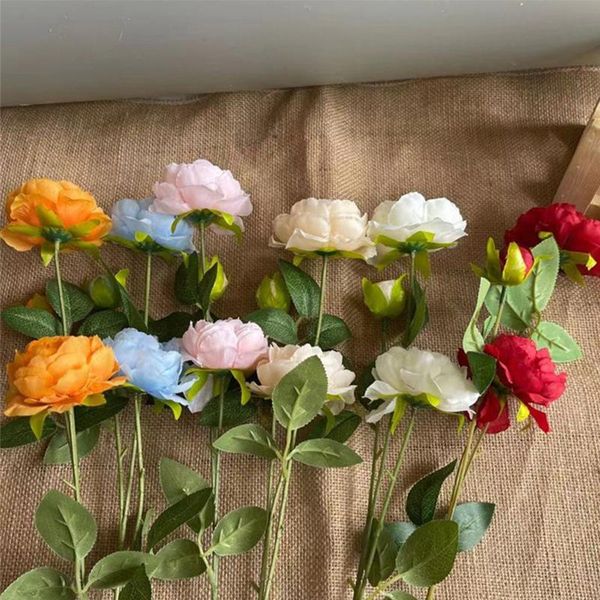 Ghirlande di fiori decorativi 3 teste 64 cm gambo lungo rosa peonia di seta rosa bouquet artificiale falso per la decorazione domestica di nozze al coperto