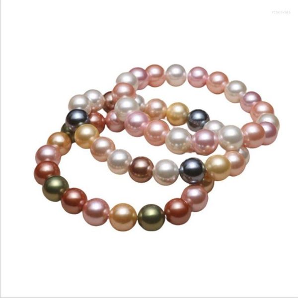 Filo di 8 perline rotonde da 10 mm, conchiglia naturale multicolore, perle nere di Tahiti dei Mari del Sud, linea elastica