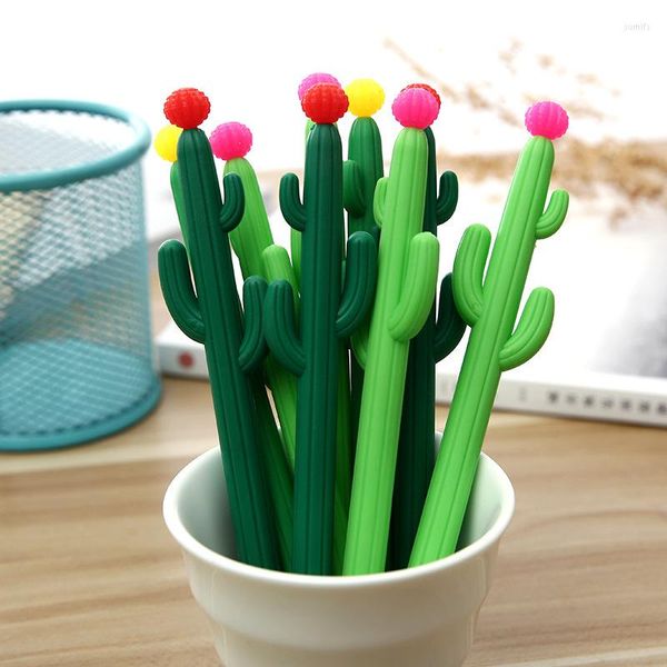 48pcs/lot cactus gel canetas 4 estilos novatos plantas verdes suprimentos escolares neutros escrevendo presentes coreanos de papelaria kawaii