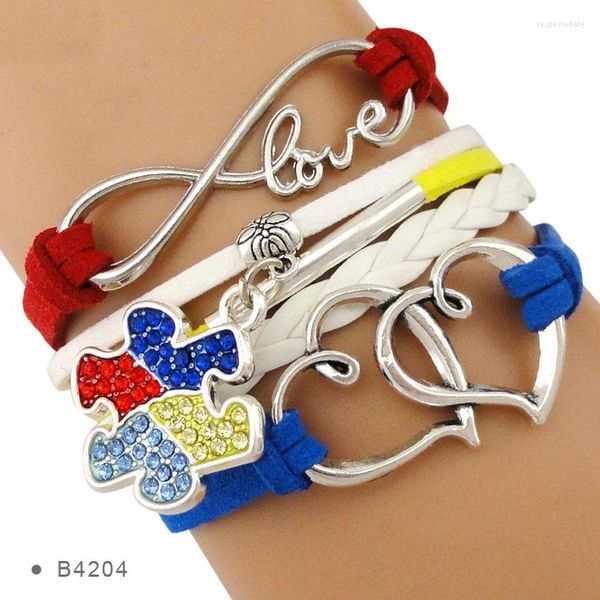 Braccialetti con ciondoli Infinito Amore Strass Pezzi del puzzle Autismo Mamma Nonna Zia Consapevolezza Cuore per le donne