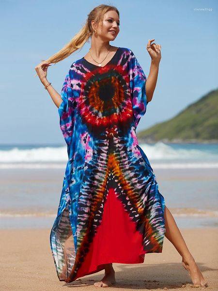 Menas de banho feminina 2023 Verão Multicolor Bohemian Kaftan Casual-deco