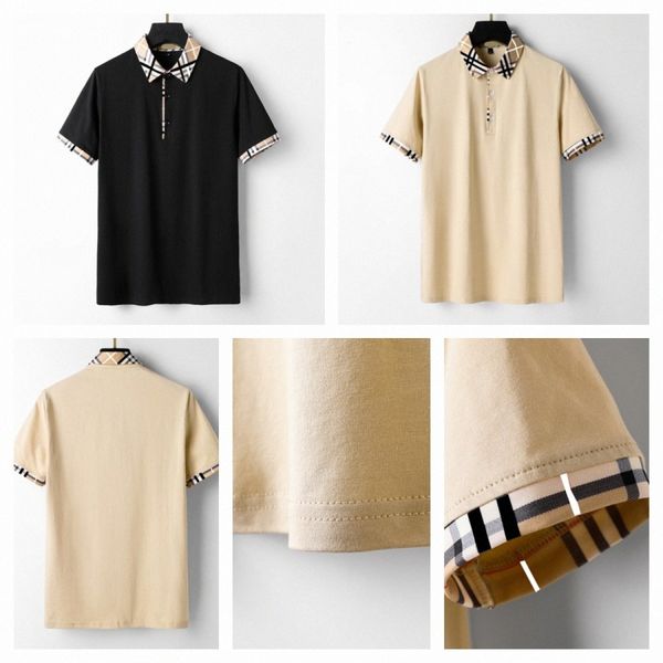 Novo designer masculino de camisetas masculinas de moda casual de alta grade 100% algodão respirável resistente a rugas roupas comerciais de lapela de lapela curta j0q7#