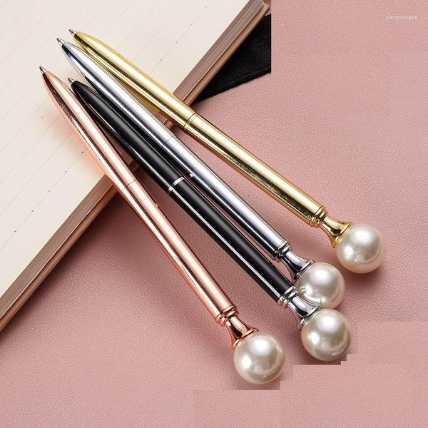 Penne a sfera colorate in metallo con grandi perle, materiale scolastico
