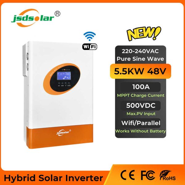 2023 Новый jsdsolar 5,5 кВт 48V Гибридный солнечный инвертор Pure Sine Wave Mppt 100a быстрое зарядное устройство Параллельное Wi -Fi для системы солнечной энергии