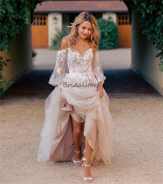 Vestido de noiva boho impressionante 2023 com laca de poeta de renda uma linha tule bohemain vestidos de casamento country vistos de noiva coreano use vestidos de novia robe de mariee