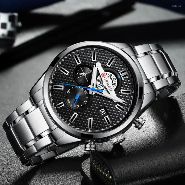 Relógios de pulso Curren Luxury Business Watch Cronógrafo e Data automática de aço inoxidável Banda de aço quartzo Watch Men Clock Sports Causal Sports