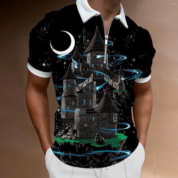 Erkek Polos Damla Erkek Giyim Polo Gömlekleri Fermuarlı Kısa Kollu MAN 3D Baskılı T-Shirts Galaxy Desen