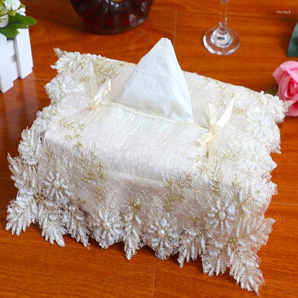 Tischsets Moderne schwarze Spitze Perlen Tissue Box Set Stoff kreative Wohnzimmer Hochzeit Weihnachten abnehmbare Papierserviette