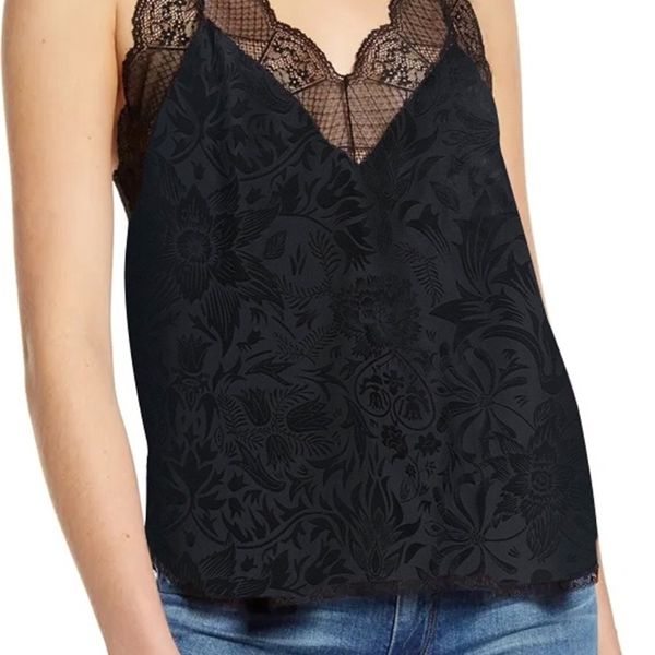 Camisoles Tank Camisole Lace Trim Stitching Jacquard Tank Sleeveless Sexy Ladies 100 Silk Female Camis and Tops 230508