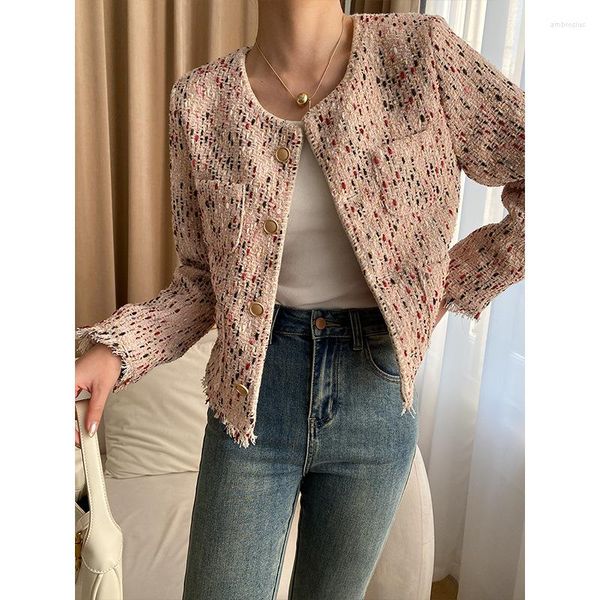 Damen Jacken Rosa Farbe Gestreift Wolle Patchwork Mode Frauen Mantel Volle Ärmel Büroarbeit Knöpfe Lose Beiläufige Dame Mischung Blazer